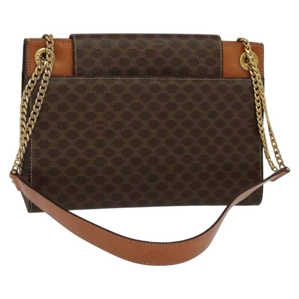 CELINE Macadam Canvas Chain Shoulder Bag Pvc Leather Brown